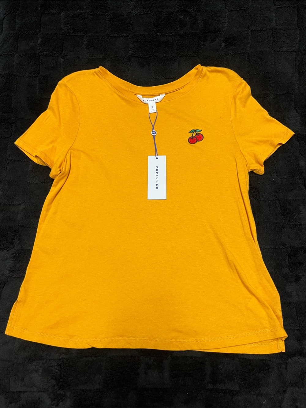 Popsugar NWT Women’s Mustard Top with Cherry Detail Size Small